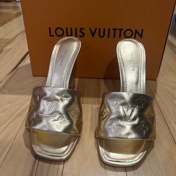 Monogram Pattern Leather Slides Women's Size: 9 | IT 39 - Picture 2 of 6